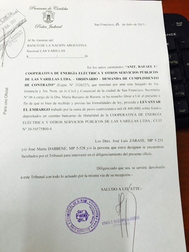La Justicia falló a favor de la Cooperativa en el caso del embargo de cuentas  impulsado por Anit