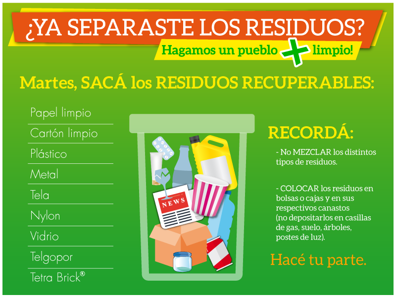 Cronograma de separación de residuos en Alicia