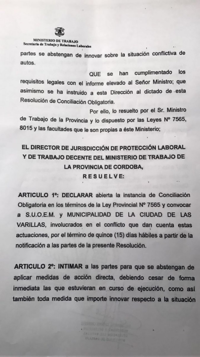 Conciliación Obligatoria en el conflicto municipal