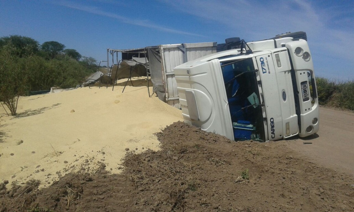 Accidente: camión derramó su carga en un camino rural