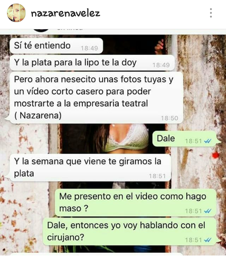 Grave denuncia de Nazarena Vélez contra un vecino de Laspiur