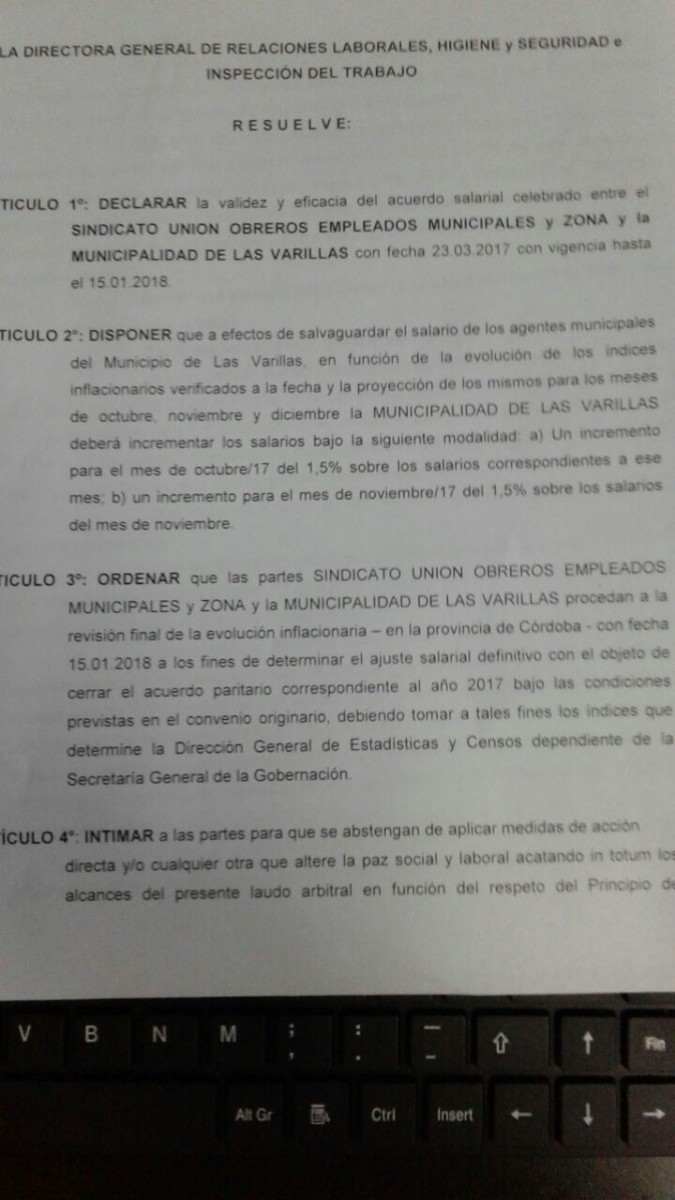 El Ministerio de Trabajo de la Provincia dictaminó sobre el diferendo entre el Municipio y el SUOEM