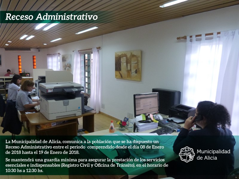 Receso administrativo en la Municipalidad de Alicia