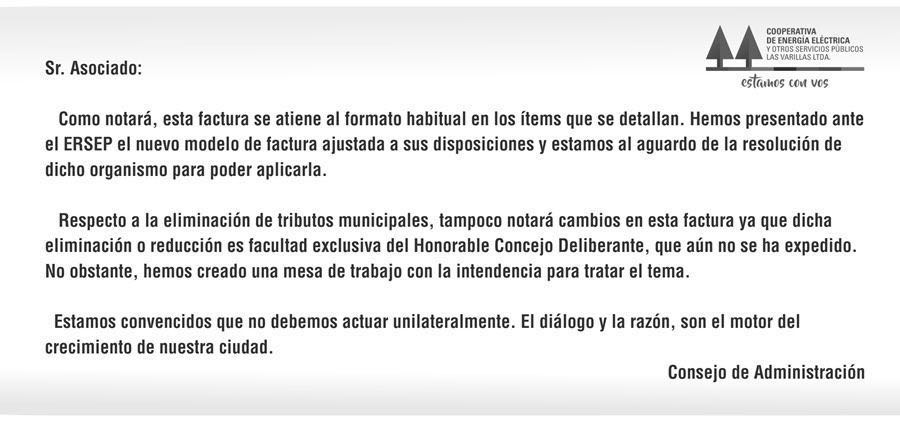 Aclaración sobre las facturas de la Cooperativa