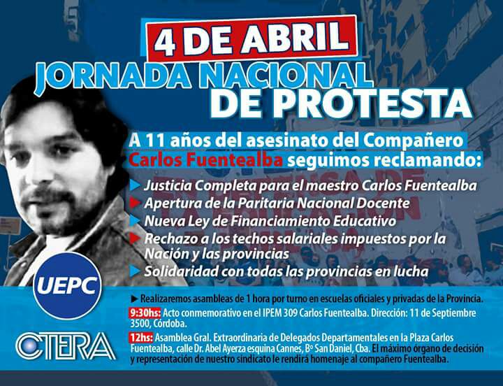 Será escasa la adhesión en Las Varillas a la Jornada de Protesta impulsada por UEPC para este miércoles