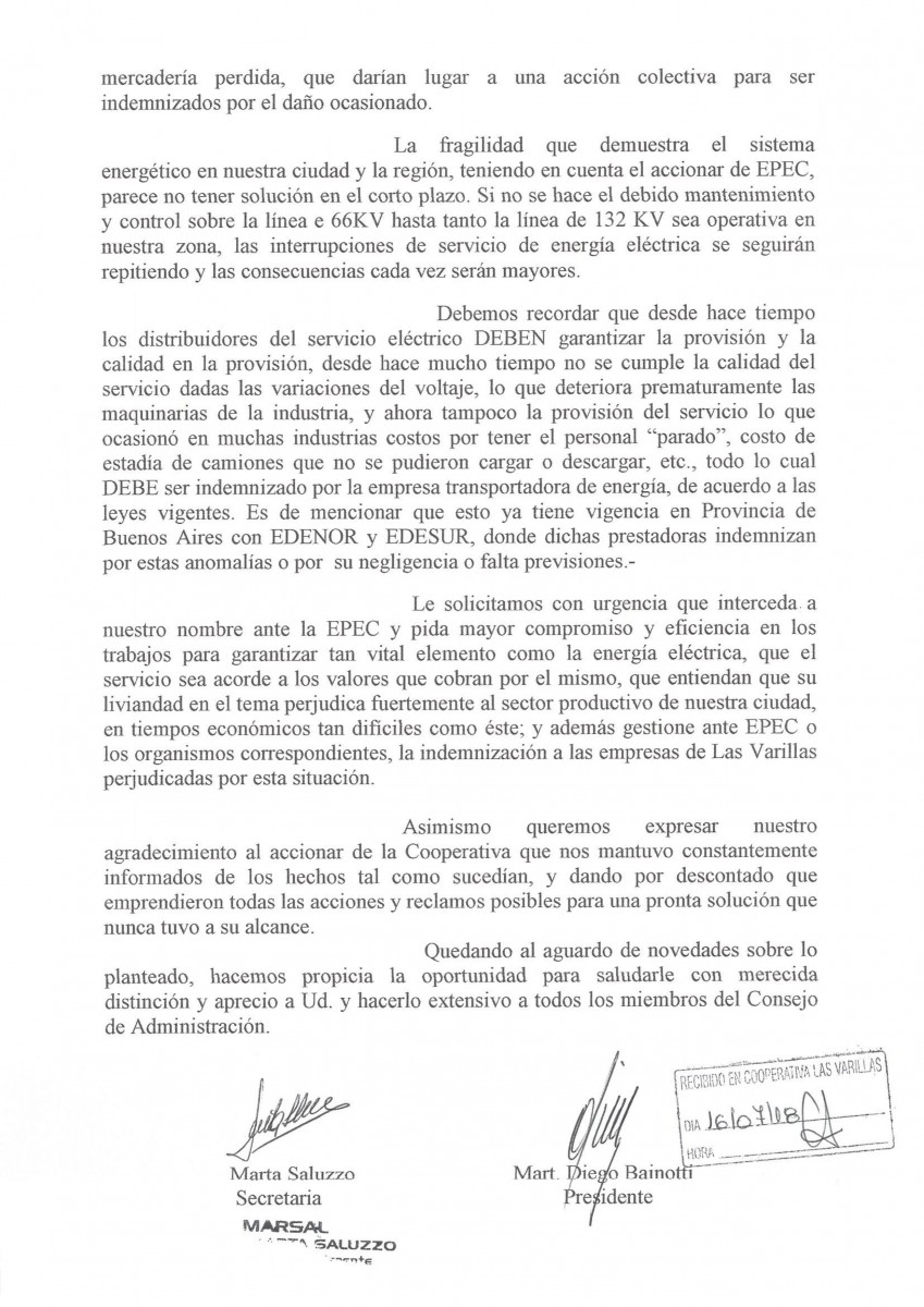 Por el corte de energía del 11 de junio: carta del CeCIP a EPEC