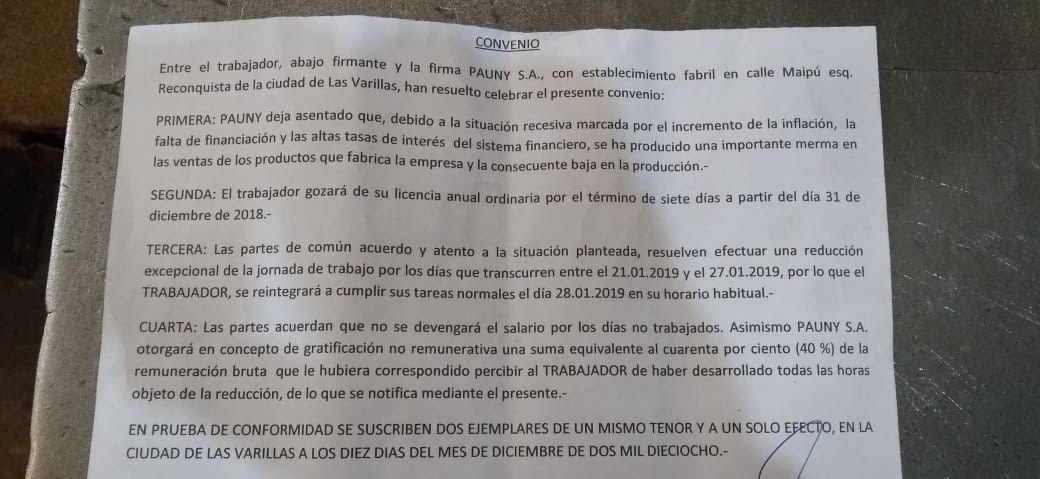 Confirmado: Pauny cesará sus actividades durante enero y arribó a un acuerdo con sus empleados