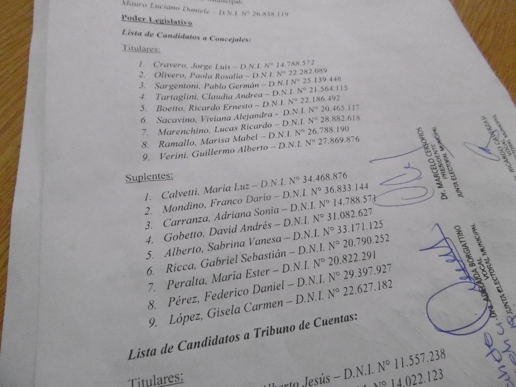 Lista de candidatos a concejales y tribunos de cuentas de la Alianza Todos Juntos Por Las Varillas