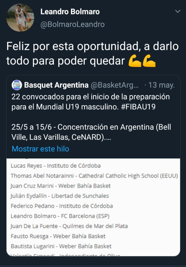 El “Cebolla” Bolmaro fue convocado para integrar la Selección Nacional de mayores que jugará el Mundial de Básquetbol en China