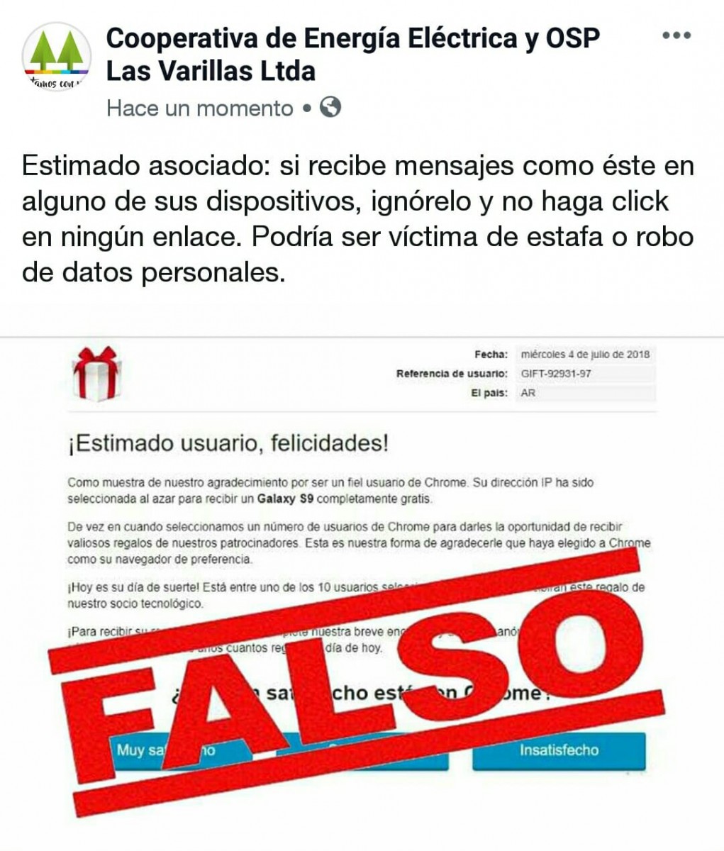 Advertencia de la  Cooperativa de Energía Eléctrica