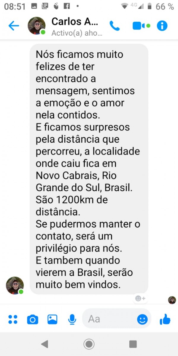 El rosario de globos lanzado el 7 de octubre llegó a Brasil