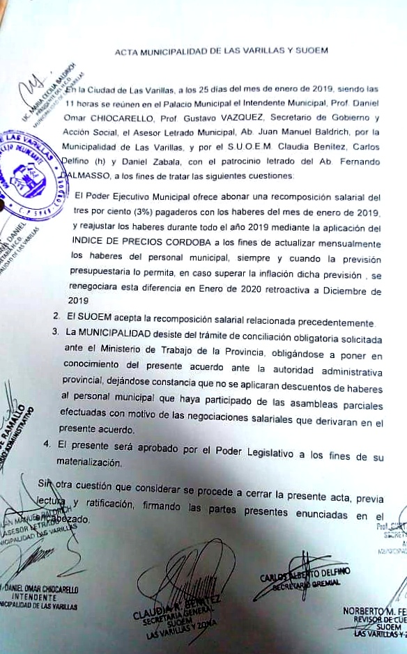 Esta es el acta con la cual el municipio defiende su postura ante el conflicto con el Suoem