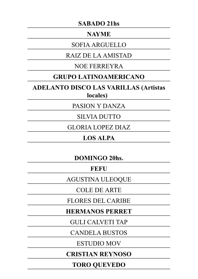 Gastronomía y grilla artística de la Fiesta de las Colectividades