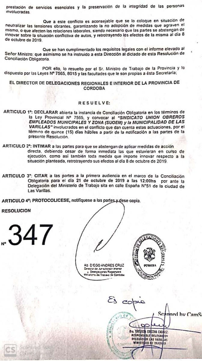 Declararon la Conciliación Obligatoria en  el conflicto municipal