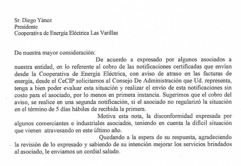 El CeCIP le solicitó a la Cooperativa un cambio en la modalidad de las notificaciones por deudas