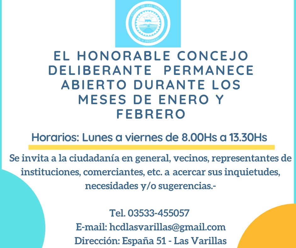 El Concejo Deliberante permanecerá abierto durante enero y febrero