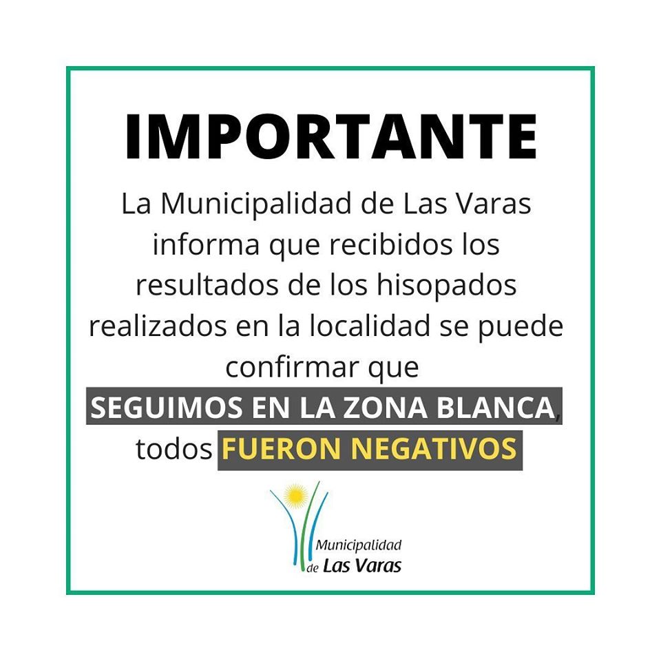 Dieron negativo los cuatro hisopados hechos en Las Varas