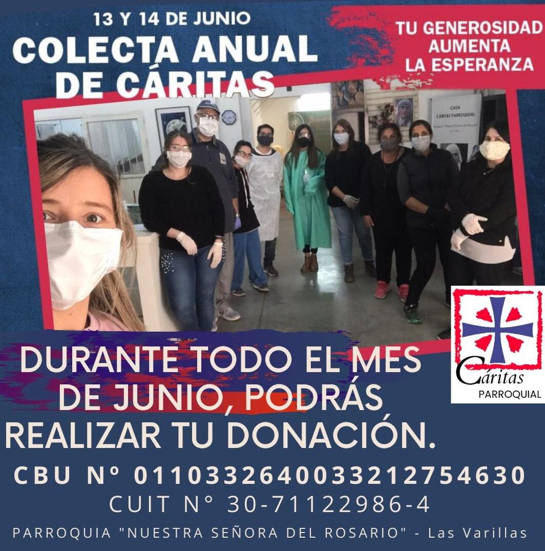 La colecta anual de Cáritas se realizará en Las Varillas durante todo el mes de junio