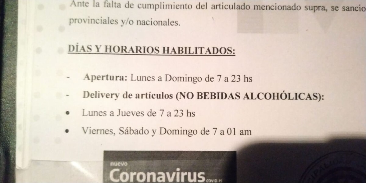 Disposiciones municipales: Nuevos horarios de deliverys para kioscos y maxikioscos, y multas por no uso del barbijo