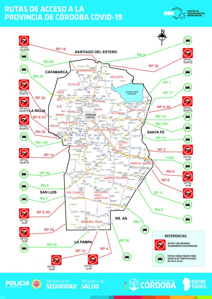 Las rutas 13 y 158 entre las habilitadas por el COE para ingresar a la provincia
