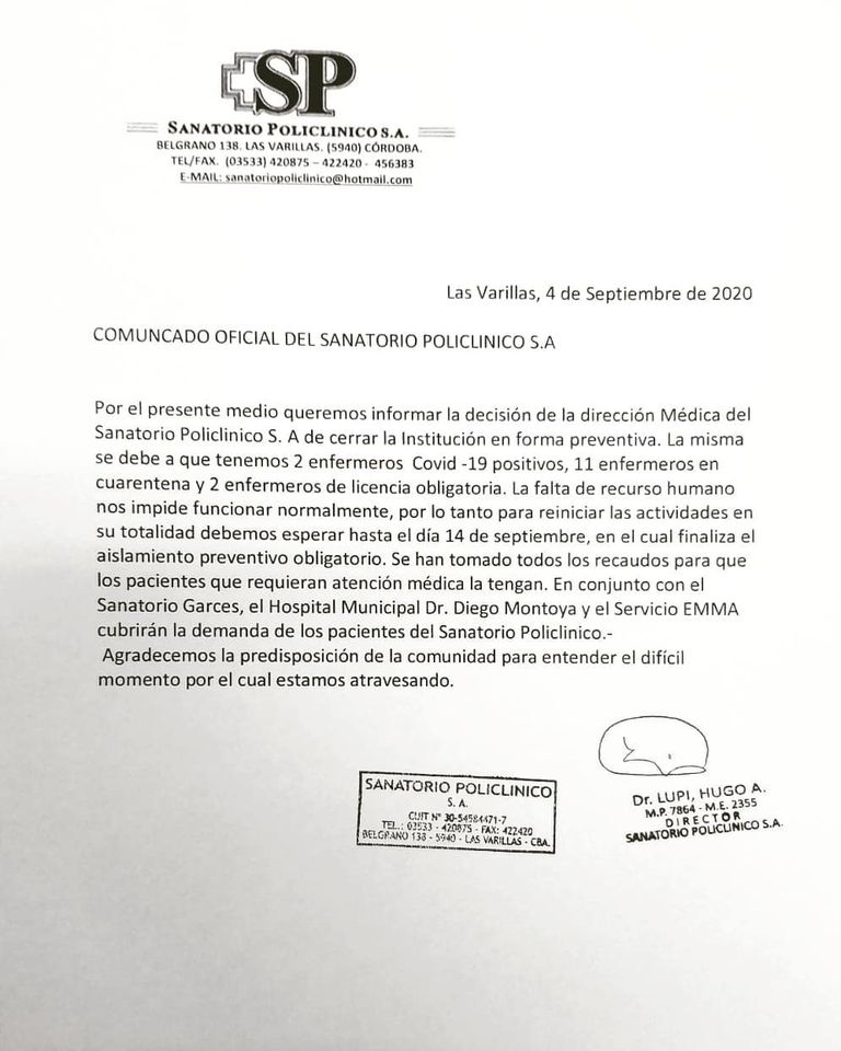 El Sanatorio Policlínico estará cerrado por 10 días