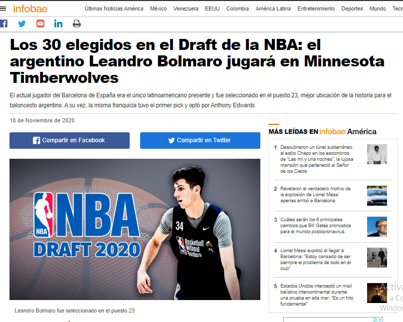 Leandro Bolmaro es NBA, repercusiones en los medios del país y el mundo