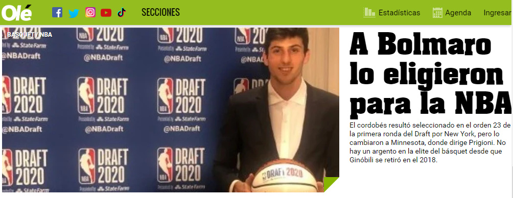 Leandro Bolmaro es NBA, repercusiones en los medios del país y el mundo