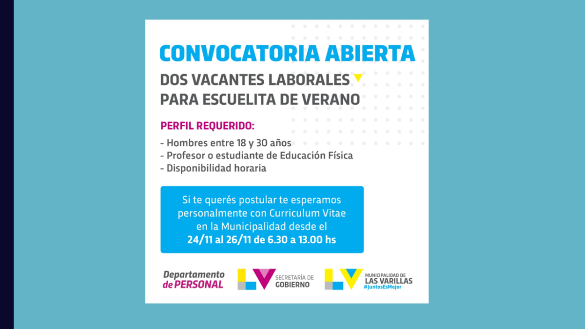 El municipio lanzó convocatoria para cubrir vacantes para escuela de verano
