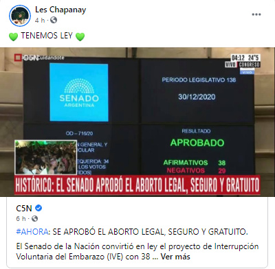 Repercusiones en Las Varillas por la aprobación del aborto legal