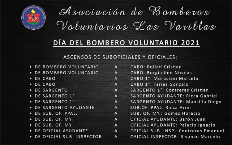Realizaron reconocimientos y ascensos en los Bomberos Voluntarios de la ciudad