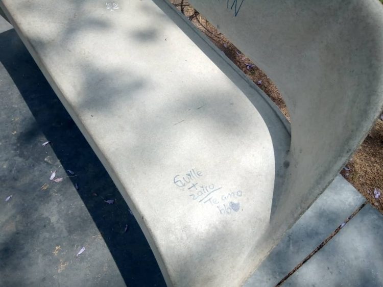 Escribieron los bancos de la plaza San Martín