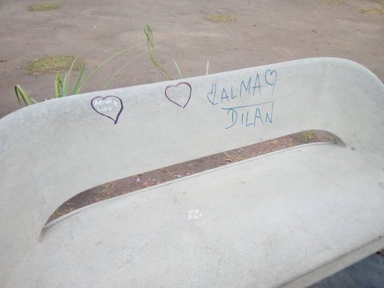 Escribieron los bancos de la plaza San Martín