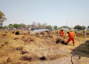 Se reinició el fuego en un predio donde ayer ardieron rollos de alfalfa