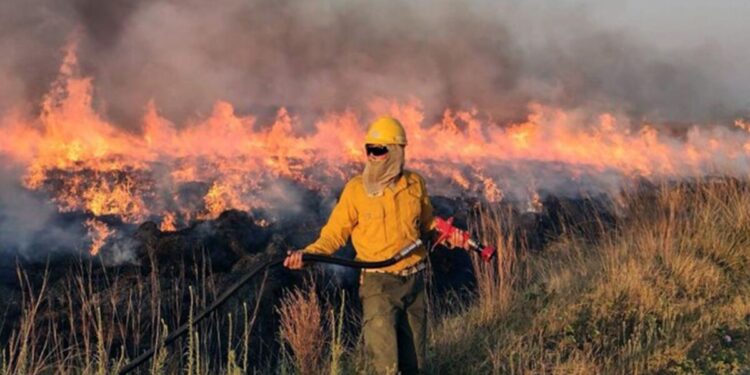Bomberos de Las Varillas permanecen combatiendo el fuego en Corrientes