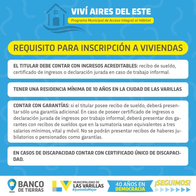 Anunciaron la fecha de apertura para las inscripciones a viviendas y terrenos del loteo Aires del Este.