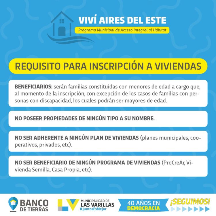 Anunciaron la fecha de apertura para las inscripciones a viviendas y terrenos del loteo Aires del Este.
