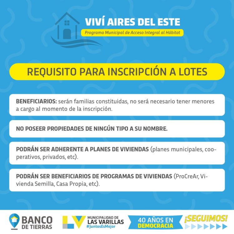 Anunciaron la fecha de apertura para las inscripciones a viviendas y terrenos del loteo Aires del Este.