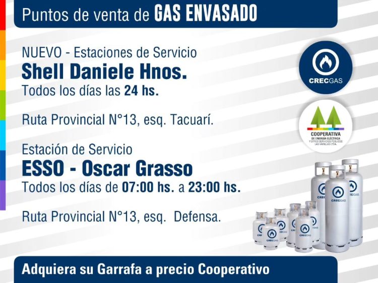 Hay cambios en la venta de gas envasado de la Cooperativa