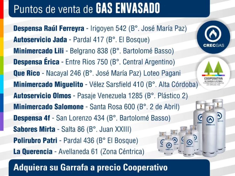 Hay cambios en la venta de gas envasado de la Cooperativa