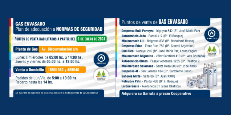 Hay cambios en la venta de gas envasado de la Cooperativa