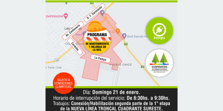 Este domingo habrá un corte de energía en un sector de la ciudad