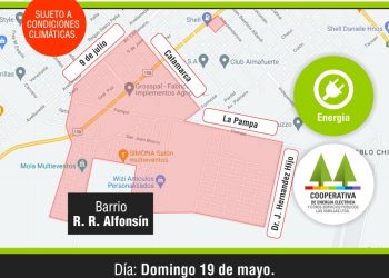 Este domingo, corte de energía de dos horas y media en barrio Alfonsín y  sectores  aledaños