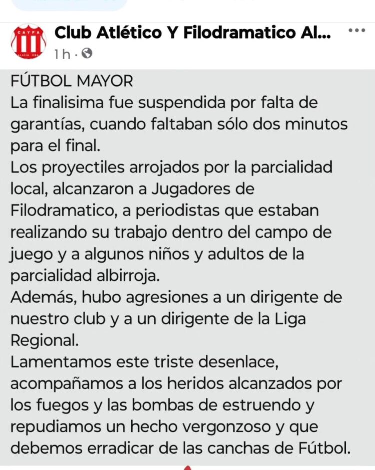 Comunicados de los clubes Filodramático y Alianza Carrilobo