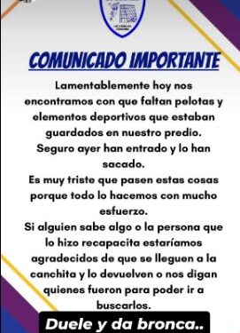 Robaron varios elementos deportivos en la “Escuela el Golazo”