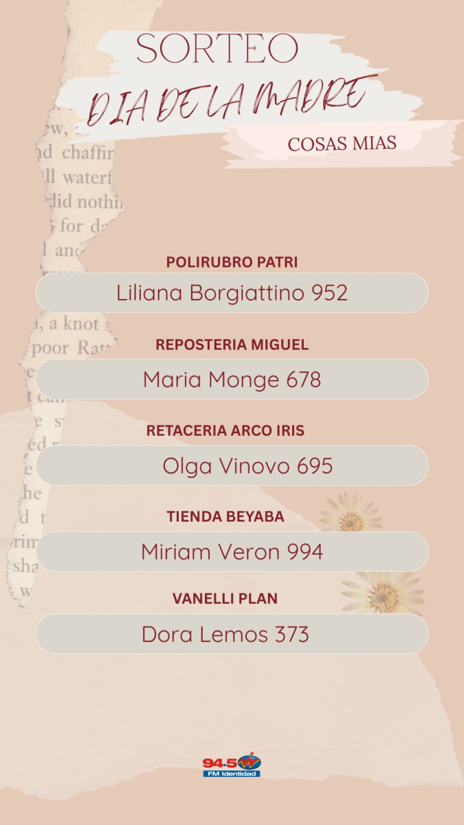 Ganadoras Mega Concurso Día de la Madre (Actualizado Sábado 16 hs)