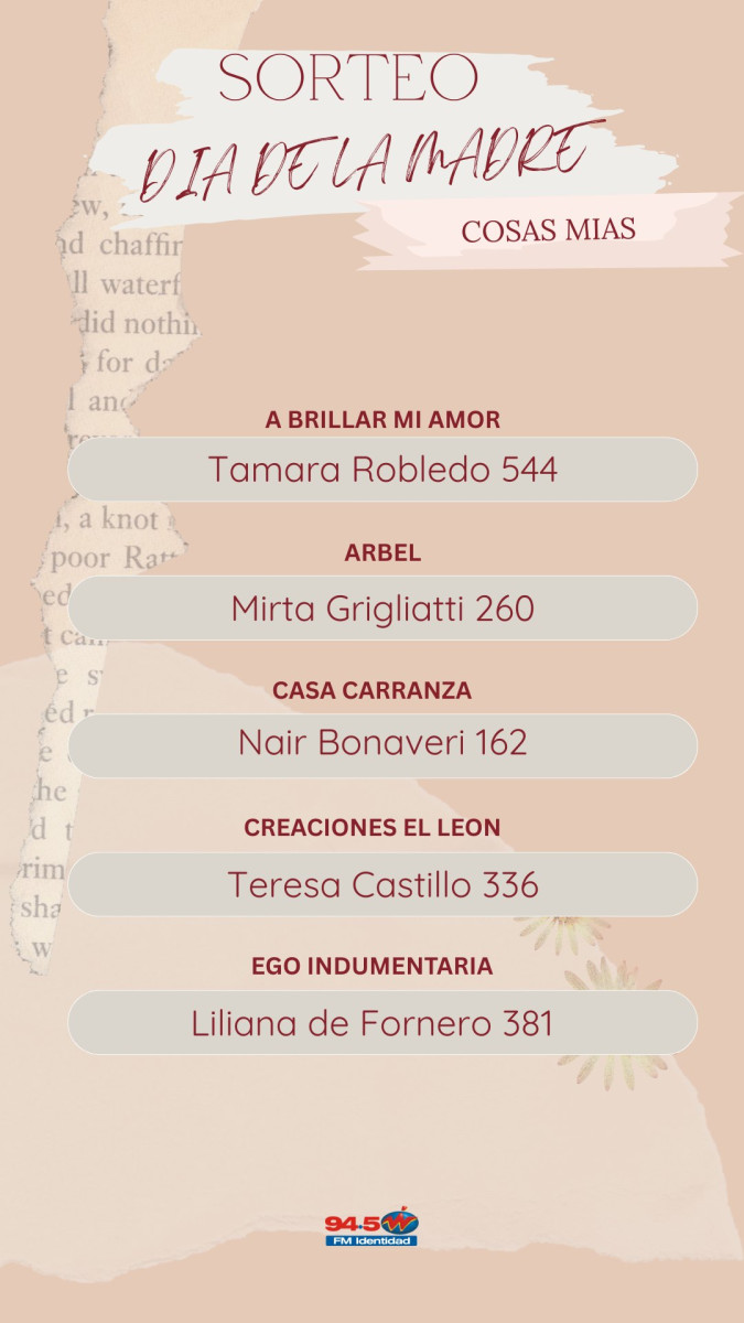 Ganadoras Mega Concurso Día de la Madre (Actualizado Sábado 16 hs)