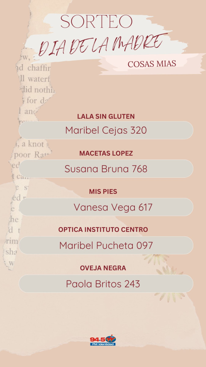 Ganadoras Mega Concurso Día de la Madre (Actualizado Sábado 16 hs)