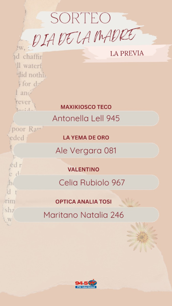 Ganadoras Mega Concurso Día de la Madre (Actualizado Sábado 16 hs)