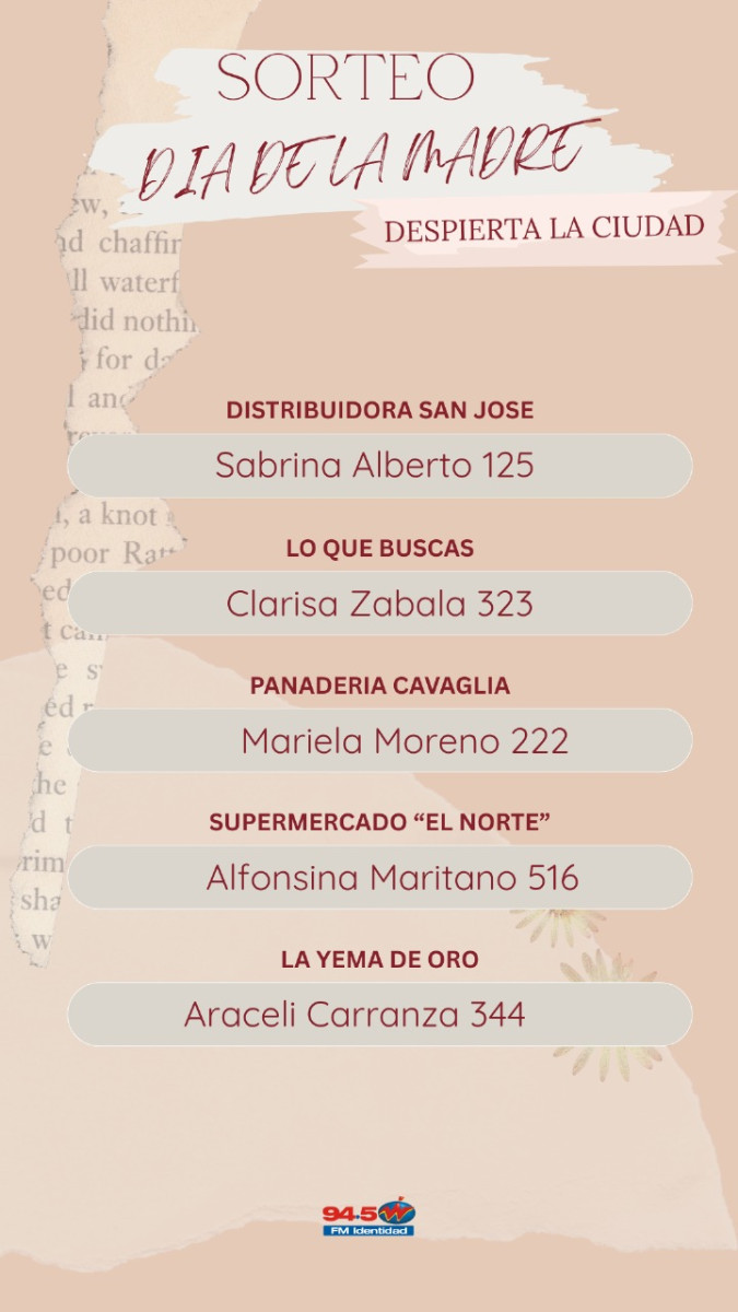 Ganadoras Mega Concurso Día de la Madre (Actualizado Sábado 16 hs)