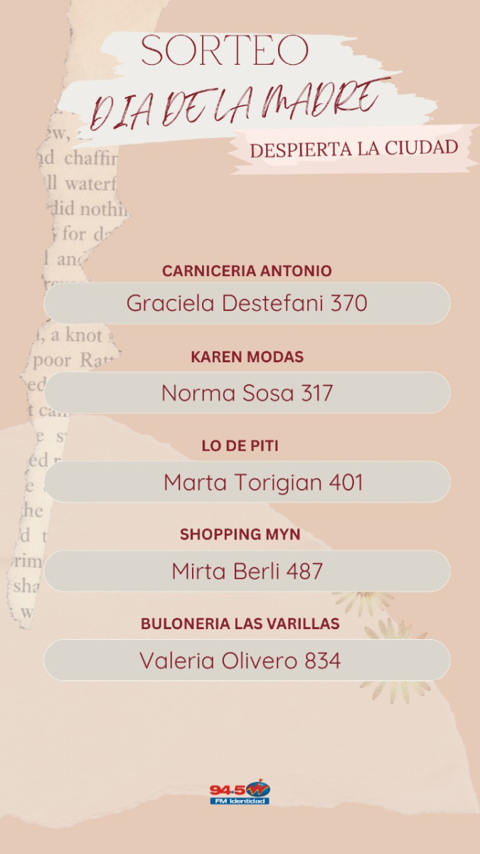 Ganadoras Mega Concurso Día de la Madre (Actualizado Sábado 16 hs)